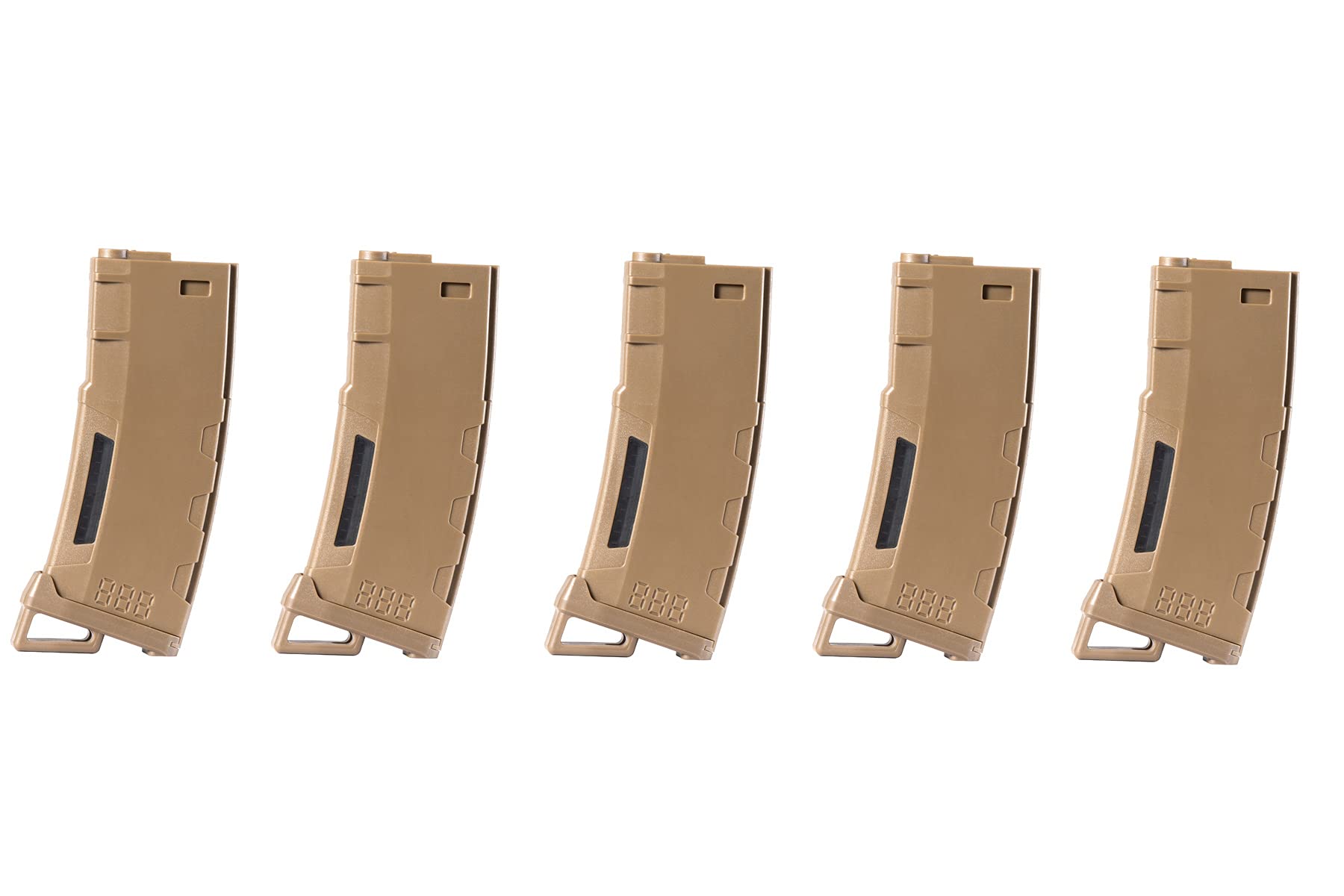 Airsoft M4 M16 Series Polymer 130 Round Transparent Window High Speed Mid-Cap Airsoft Magazine- Pack of 5