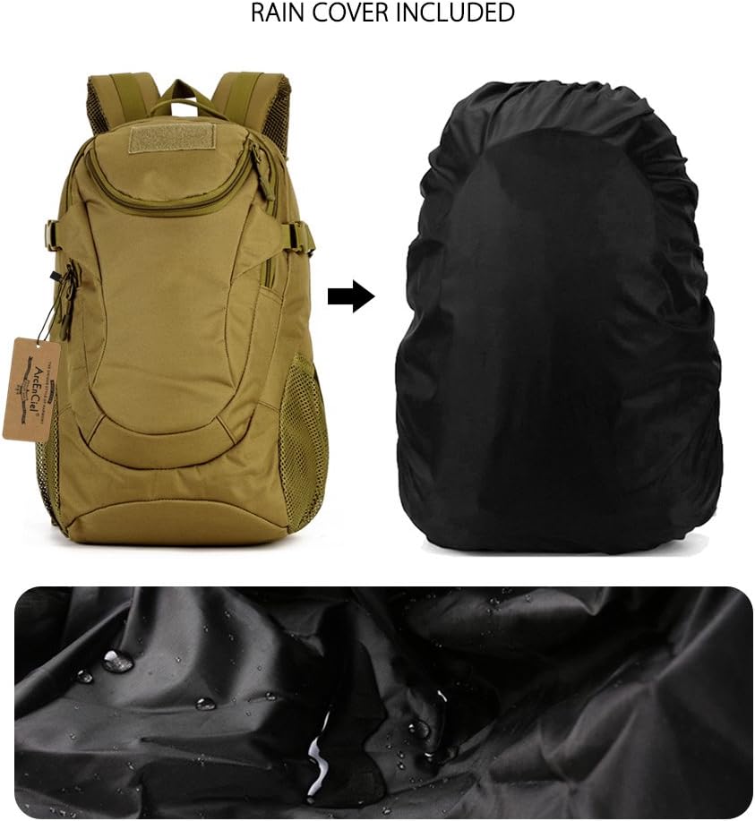 ArcEnCiel Motorcycle Tactical Backpack for Men - With Rain Cover & Patch, Water Resistant for Hiking, Commuting & Outdoor