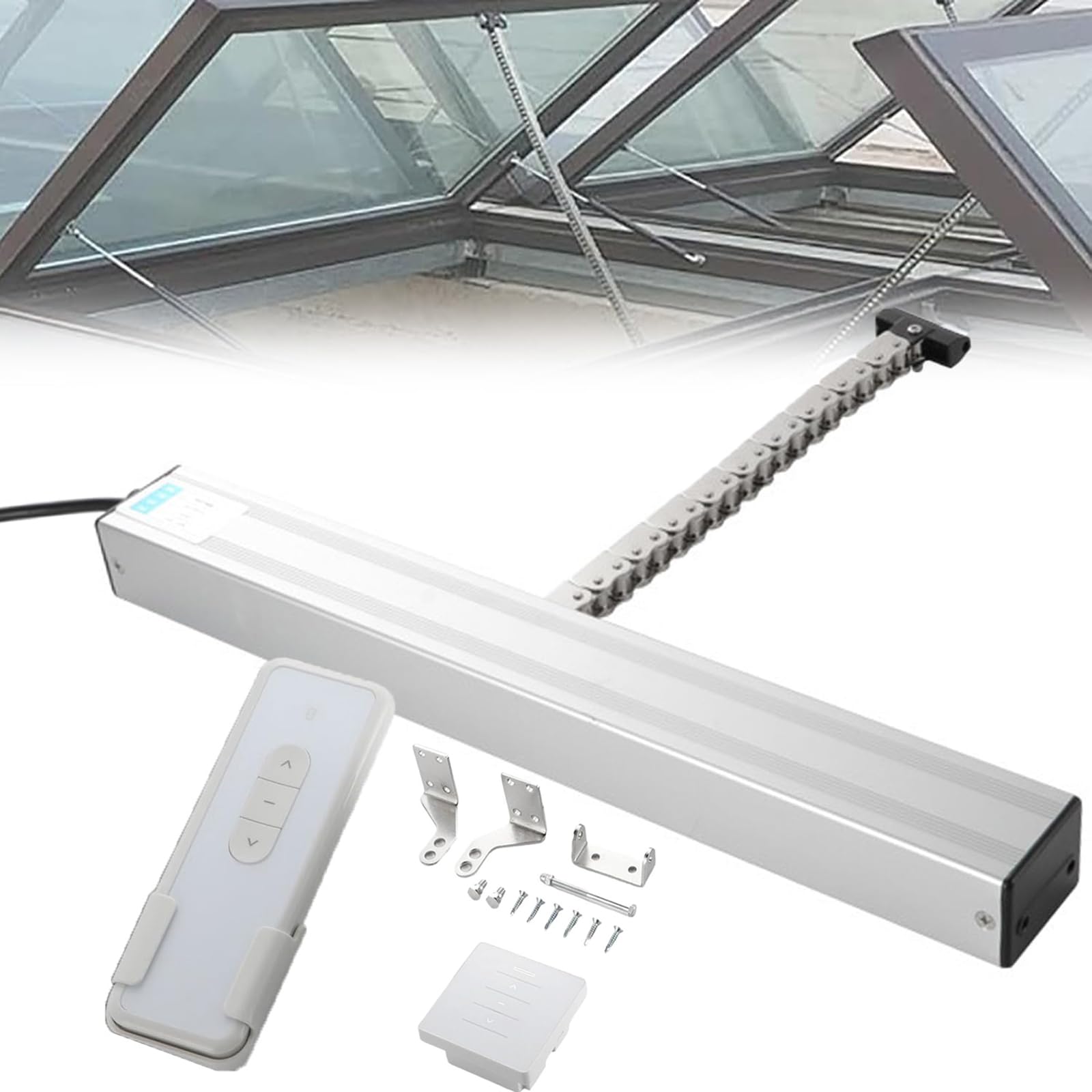Adtzpc Automatic Chain Window Opener, Electric Window Opener with Wall Switch and Remote Control, Stroke 300mm -1000mm Optional, 400N Closing Force, for Home & Office Windows, Skylight Window