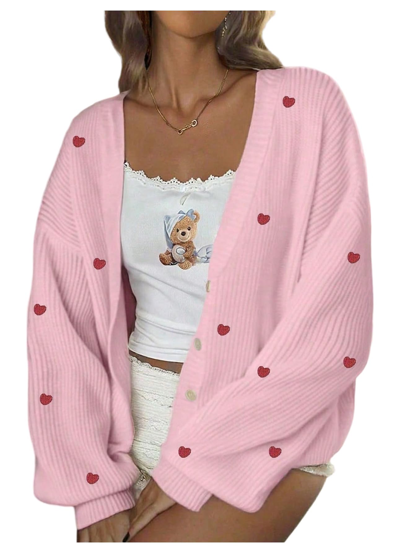 WDIRARA Womens Open Front Cardigans Long Lantern Sleeve Oversized Knit Outerwear