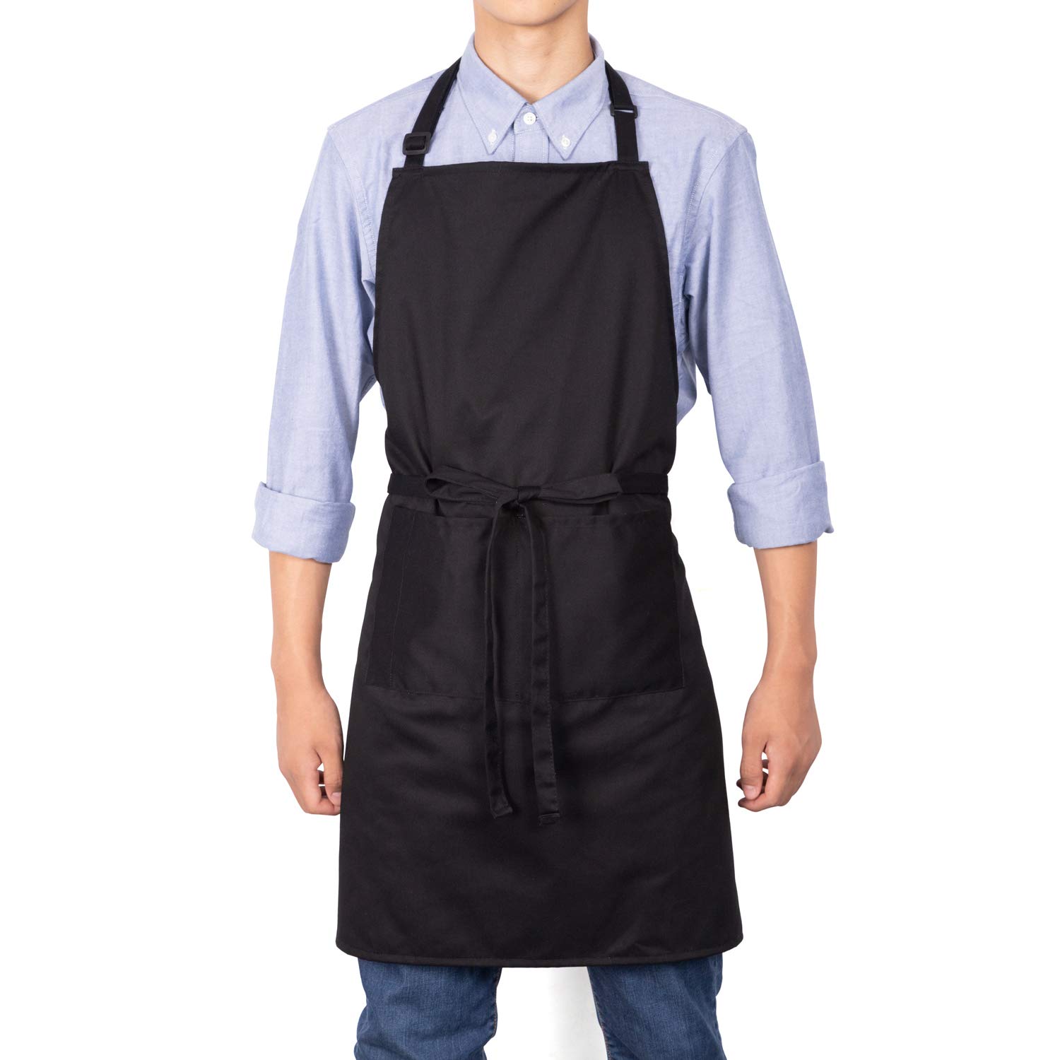 NEOVIVA Pack of 3 Waterproof Black Apron with Pockets for Waitress Waiter Server in Kitchen, Shop, Restaurant, Bistro and Bar, Professional Cooking Apron for Men Women Chefs with Adjustable Neck Strap