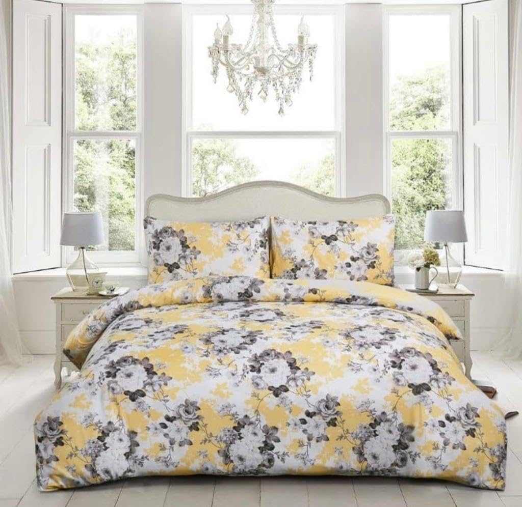 Complete Set Cotton-Polyester 4 Piece Duvet Bedding Set with an Extra Fitted Sheet” (Double, Vintage Floral Gold)
