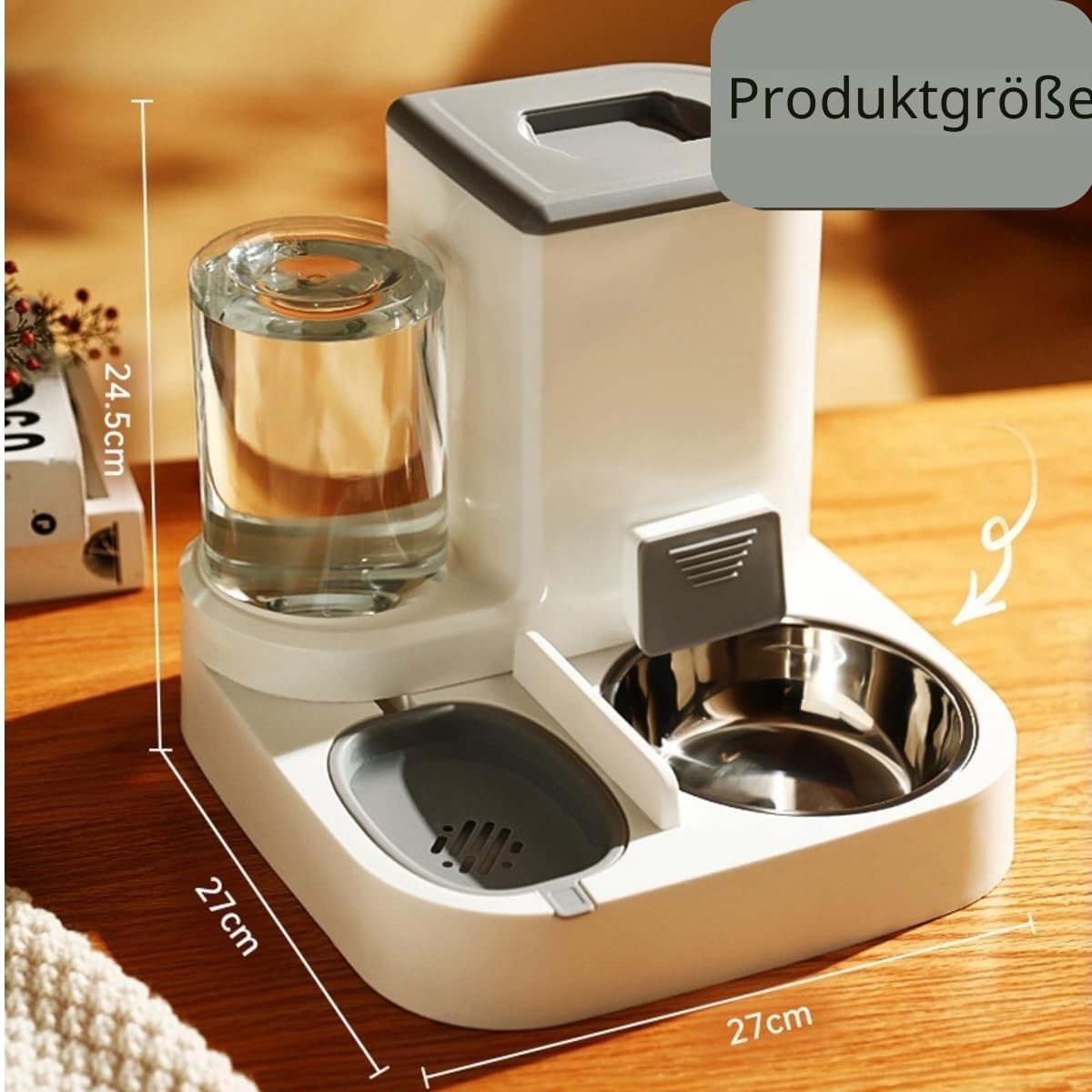 Automatischer Katzen Futter- & Wasserspender (2,2L + 1L) – 2-in-1 Kombi mit Edelstahlschale – Hygienisch & Praktisch
