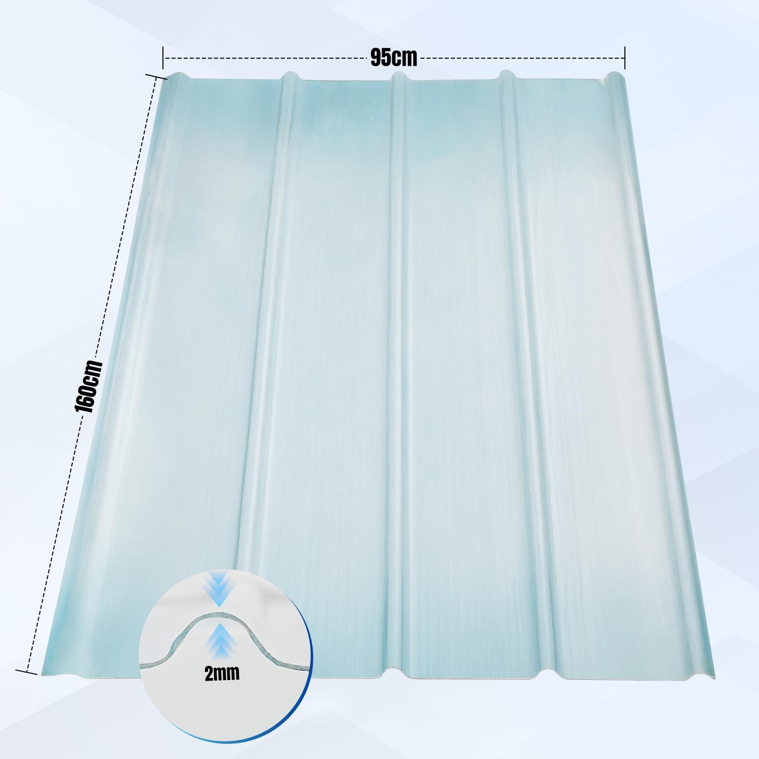 FRP - Lamiere trapezoidali ondulate 2mm FRP - Pannelli per luce naturale per tetto, pannelli del tetto, binari per tetti, pannelli profilati, lamiere trapezoidali di ricambio - resistenti al