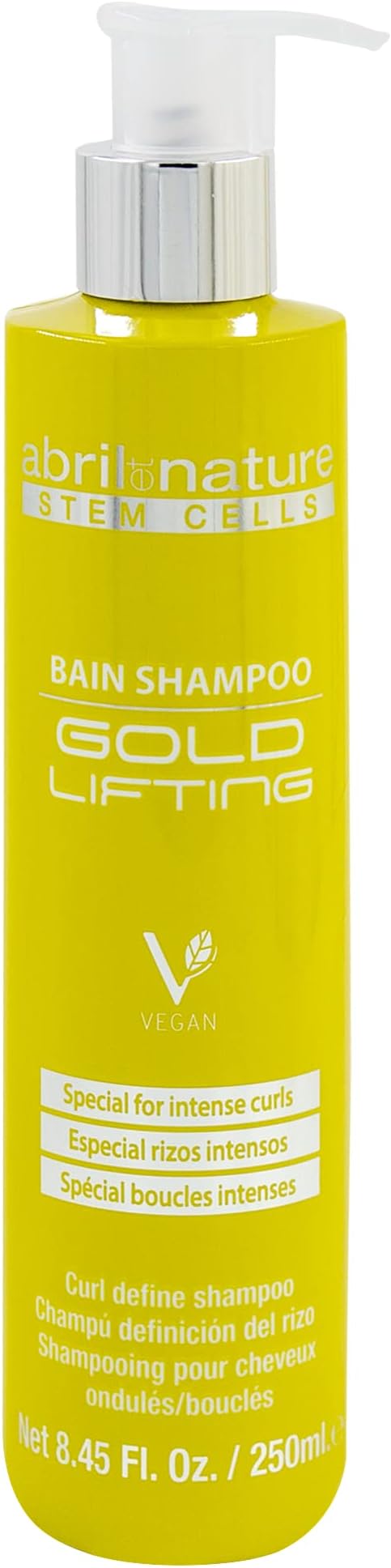 abril et nature - Gold Lifting - Professional Shampoo Ideal for Curly or Wavy Hair - Rejuvenating and Anti-Frizz Treatment with Stem Cells - Greater Shine and Curl Definition - 250 ml