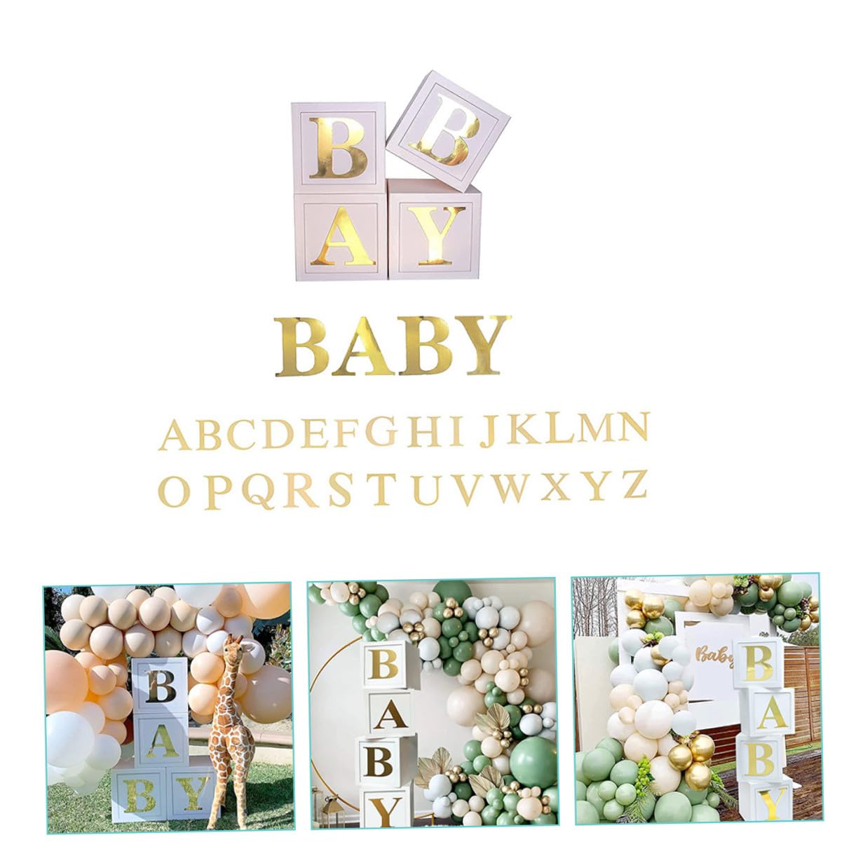 Caja de Globos de Papel Blanco y Verde 1 Juego Baby Shower