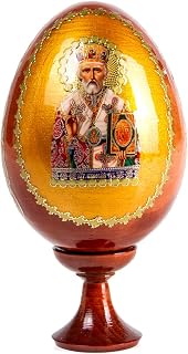 Books.And.More Saint Nicholas Medium Easter Icon Wooden Russian Egg