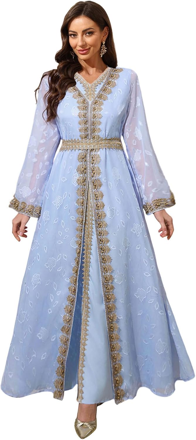 Abaya Dress for Women Muslim Moroccan Maxi Kaftan Dress Arabic Islamic Dubai Robe Ramadan Prayer Clothes