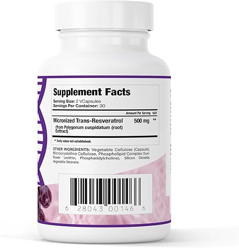 Miniatura 4 de Trans-resveratrol liposomal 500 mg | Potente antioxidante, activa las sirtuinas, suplemento de trans-resveratrol liposomal puro, sin gluten, vegano,