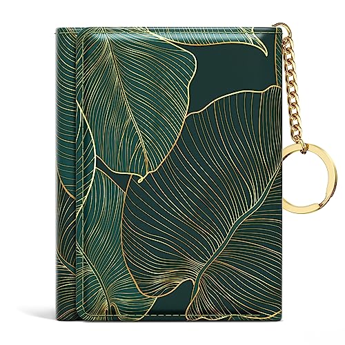 Image of Rouidr Womens Wallet, Small Slim RFID Card Wallets for Women, Cute Front Pocket Trifold Leather Card Organizer with 7 Slots & ID Window, Tropical Leaf