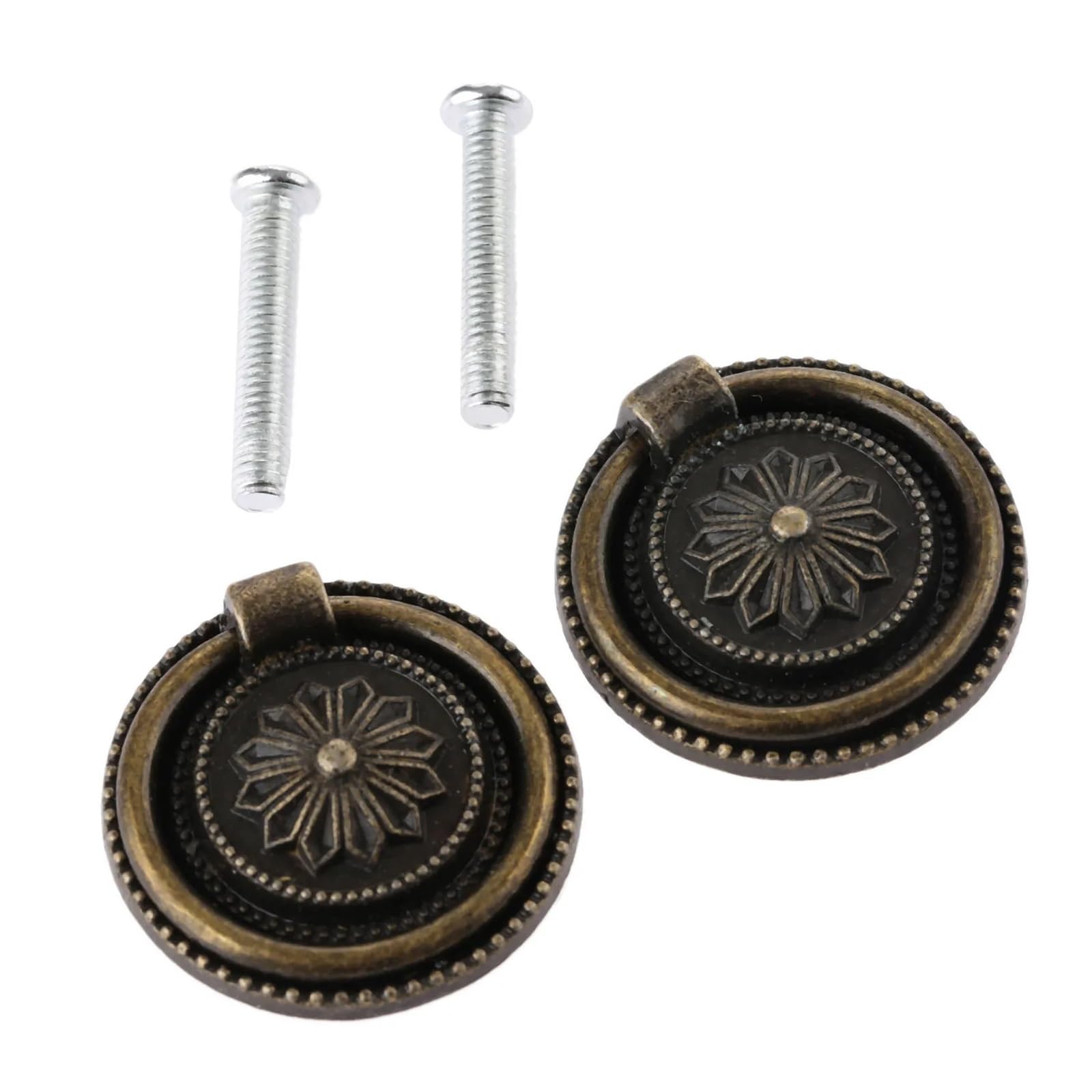 YGMNQAL Drawer Knobs 2Pcs 30mm Diameter Cabinet Drawer Handles and Knobs Vintage Round Ring Pull Knob for Cupboard Door Dresser Drawer,Antique Bronze(Antique Bronze)