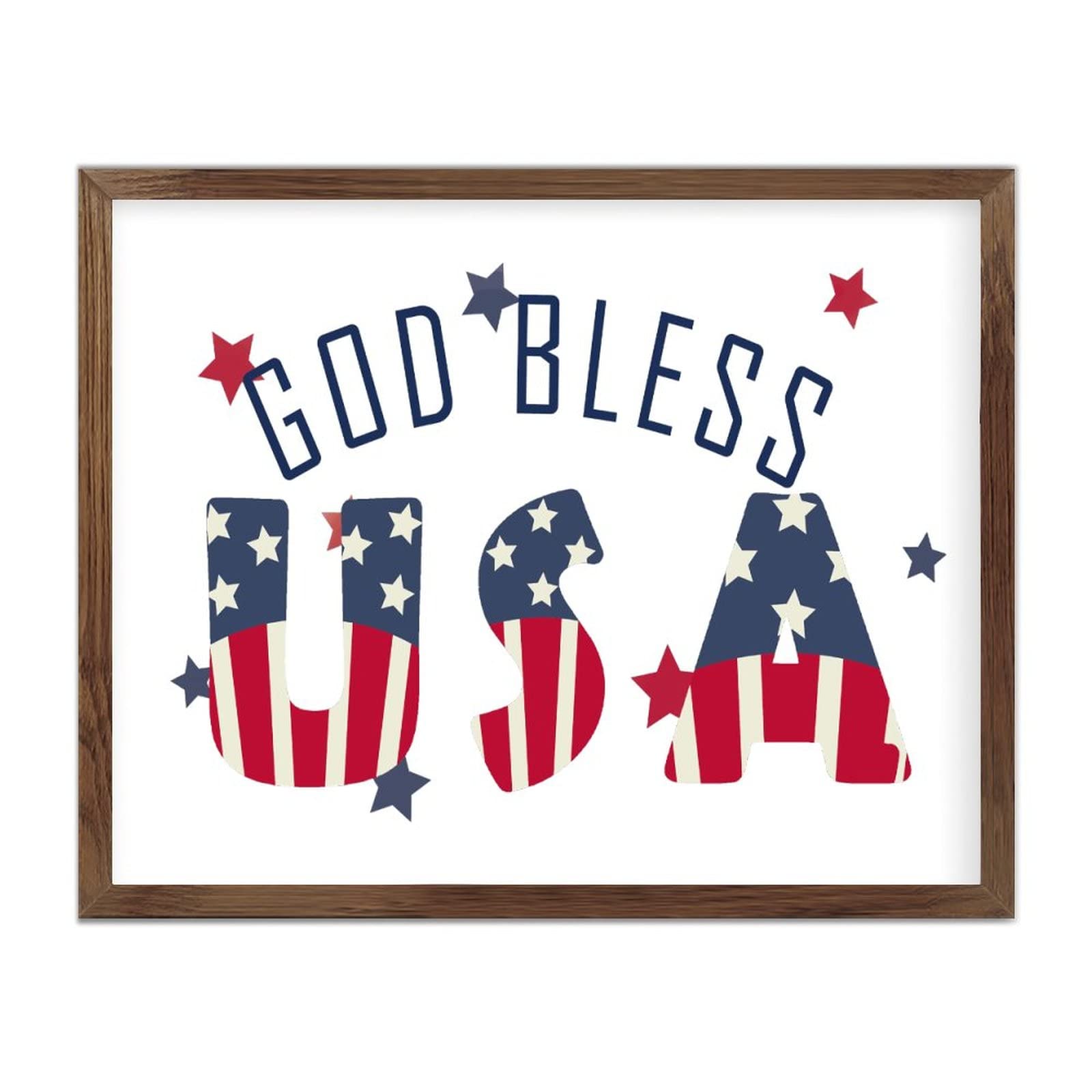 Cadre bois God Bless America drapeau américain 40x50 cm pour décoration murale