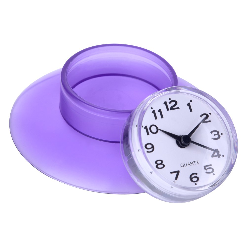 Wall Clock Mini Cute Bathroom Kitchen Mirror Suction Wall Clock Shower Waterproof Quartz Clocks Decoration(Violet)