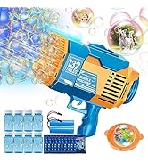 SHCKE 132 Holes Rocket Bubble Gun with Colorful Lights, Bubble Machine with 2 Batteries & 8 Bottl...