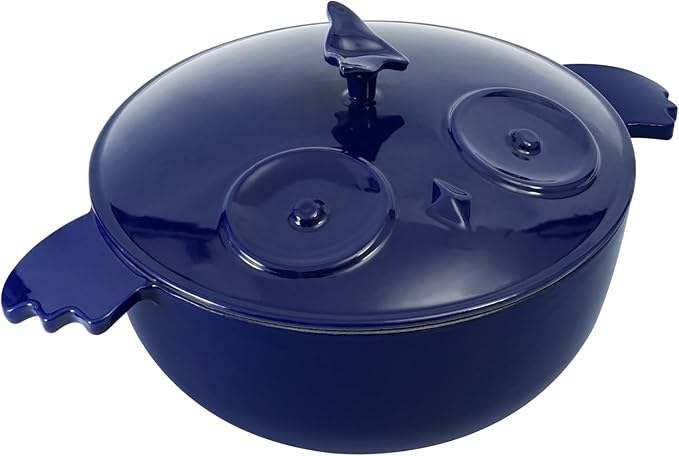 Flavehc Owl Shaped Cast Iron Dutch Oven with Lid 5 qt Enameled Dutch Oven for Bread Baking,Blue
