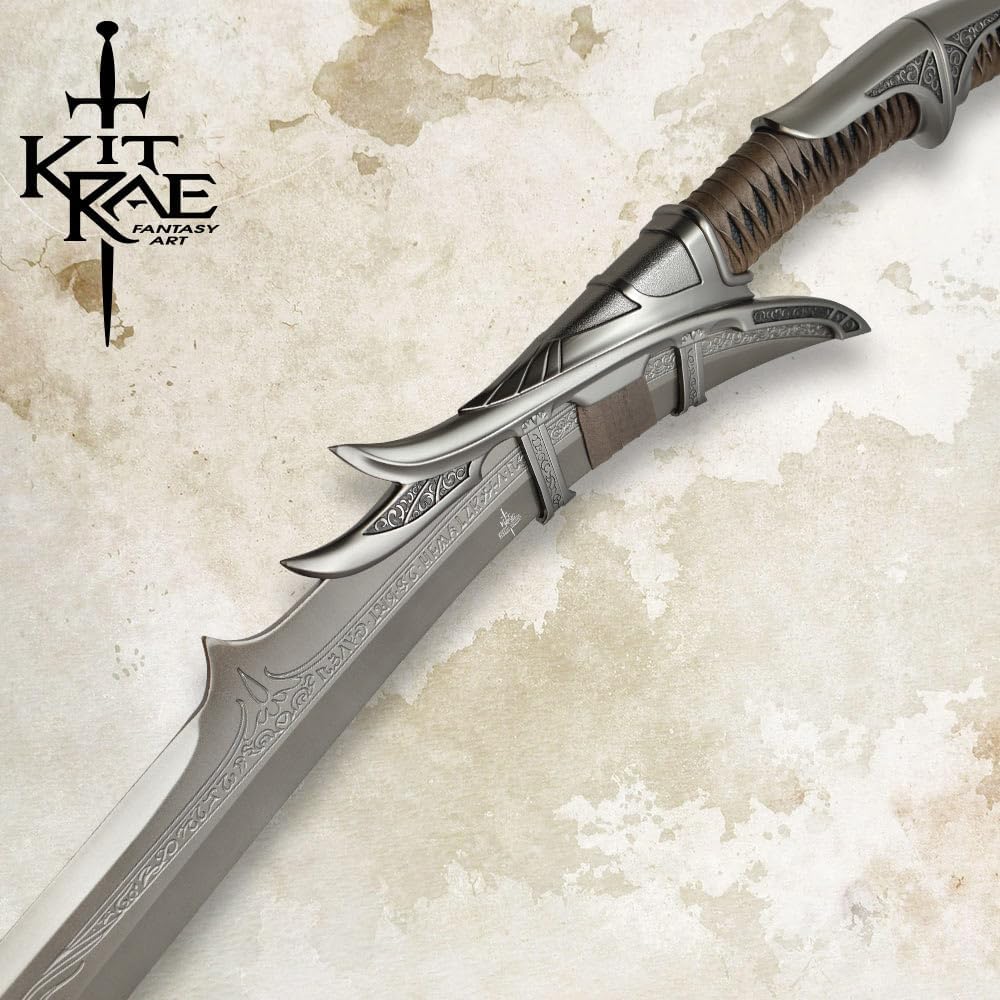 Kit Rae Mithrodin | Dark Edition Fantasy Sword | 23 3/4" Stainless Steel Blade | Dark Iron Finish | Leather Wrapped Handle | Certificate of Authenticity | Premium Fantasy Collectible | Length 42 3/4”
