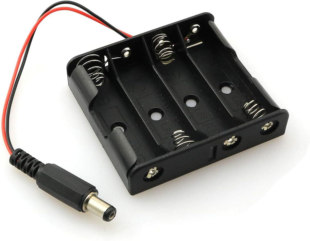 ZRM&E 6V Power Box 4xAA Battery Holder Case with DC 5.5x2.1 Connector Mate with Barrel Jack Connector on Arduino