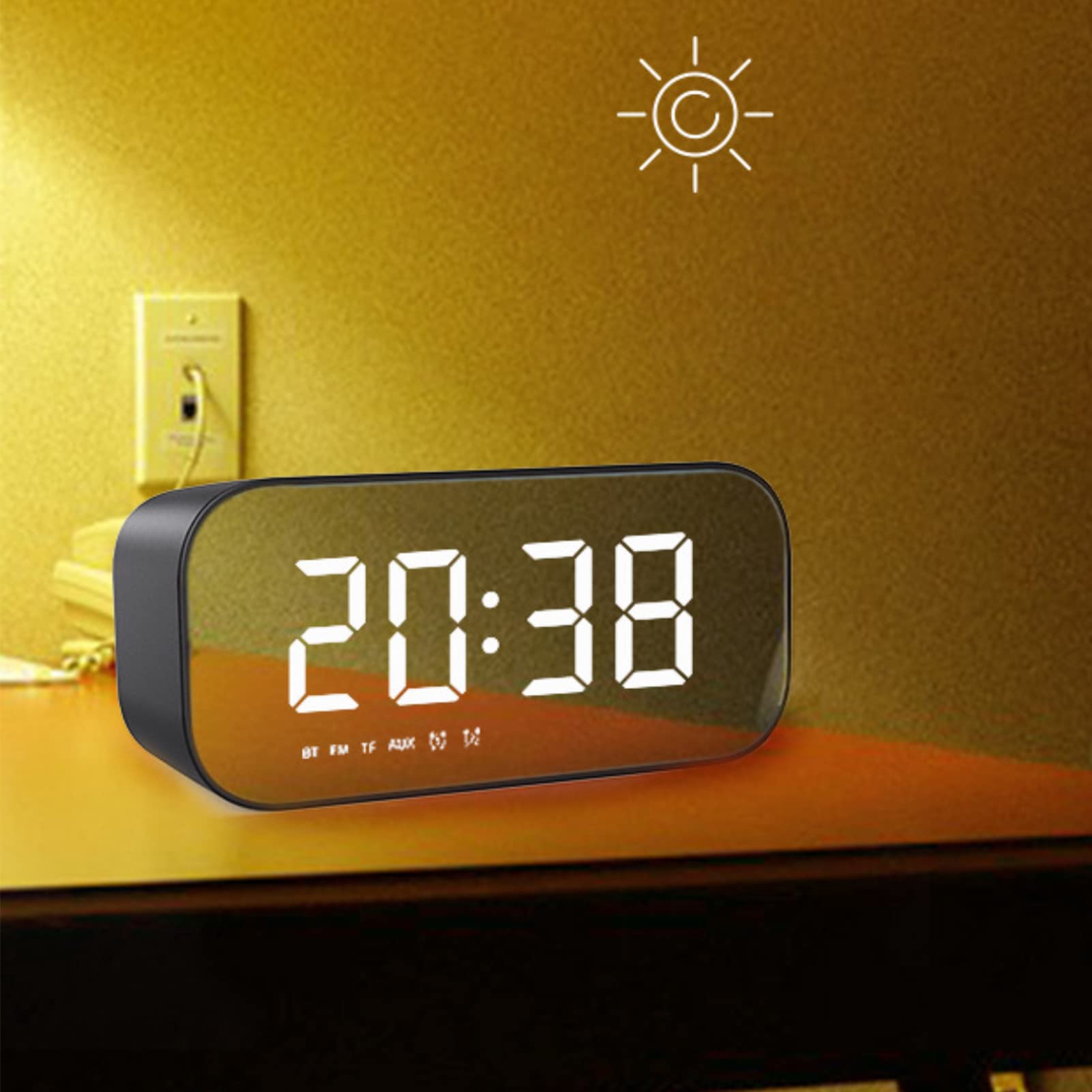 Teksome 5 Radio Reloj Despertador con Altavoz inalámbrico | Radio Despertador Digital portátil con Gran Pantalla LED Regulable - Altavoz inalámbrico estéreo de Larga duración para Viajes al Aire