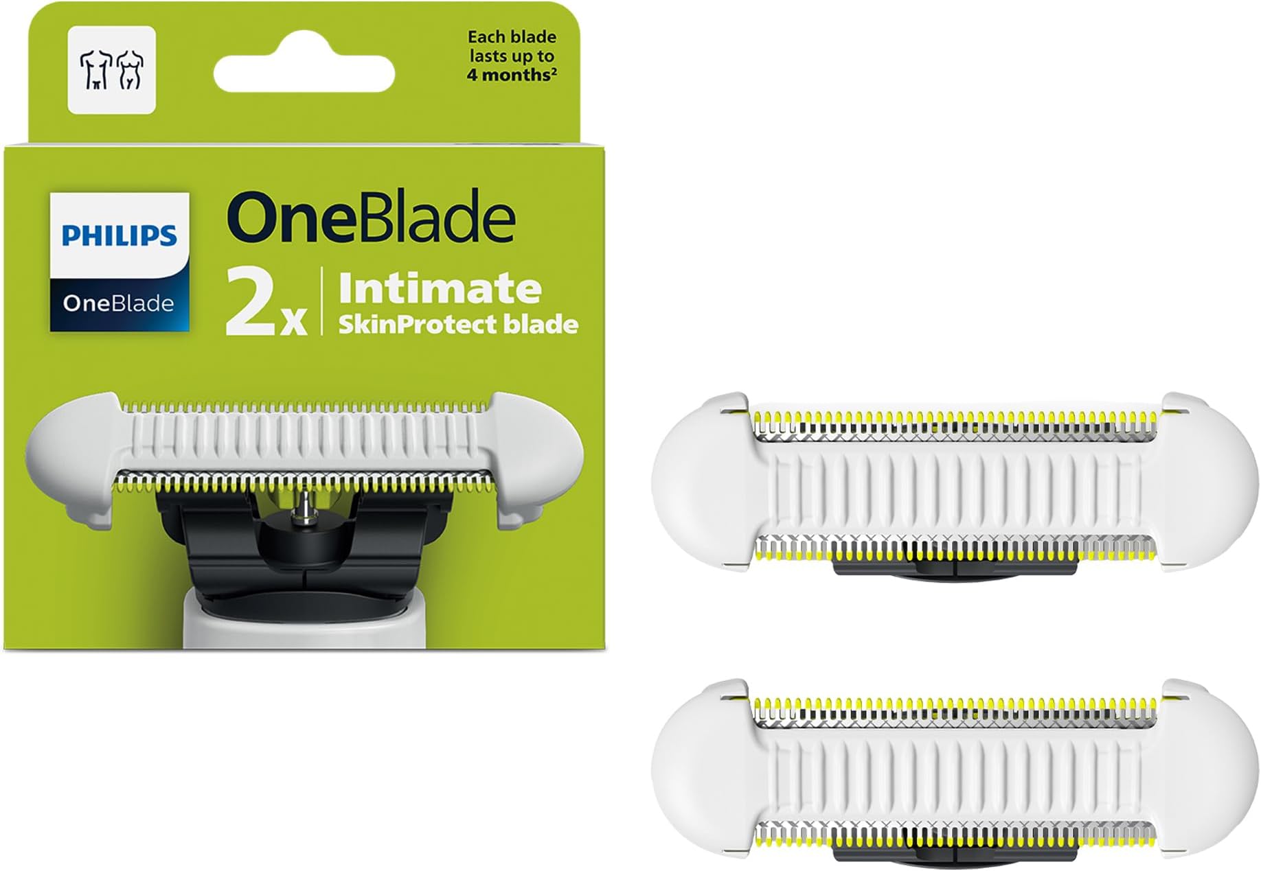 OneBlade Skin-Protect Intimate Blade Heads, Compatible with All OneBlade and Pro Electric Shaver & Trimmers, Original from Philips, 2X One Blade, 8-Month Supply (QP229/50)