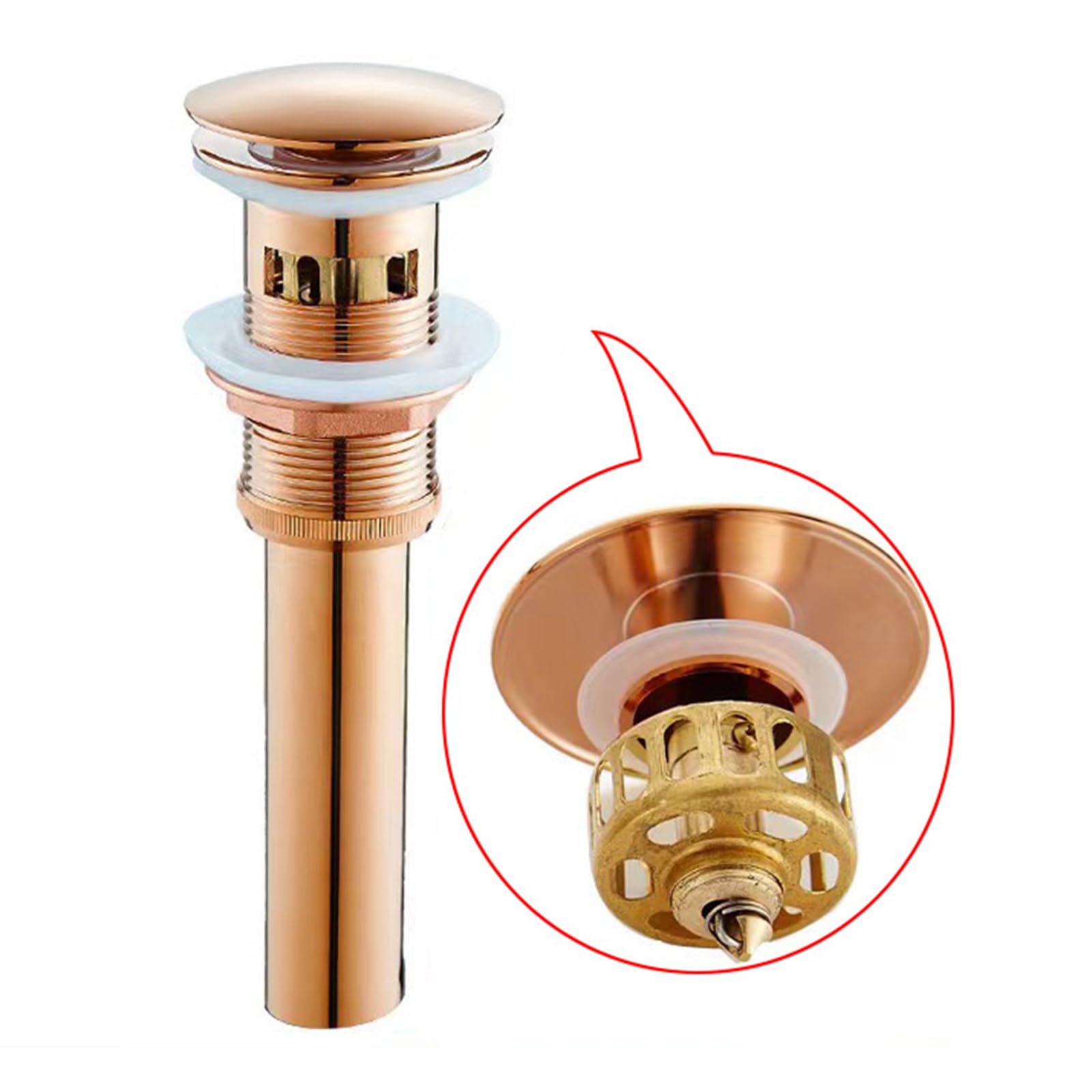 Piletta Lavabo Oro Rosa Piletta Click Clack Universale Piletta Lavabo Bagno Ottone Tutto Rame Con Cestello Piletta Click Clack, oro Rosa, Ci Sono Dei Buchi