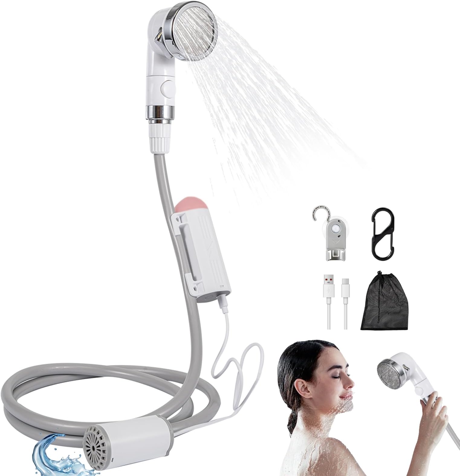Portable Camping Shower with LED Light & Detachable Battery, 3 Spray Modes IPX8 Waterproof Outdoor Shower for Camping, Beach, RV, Pet Cleaning​