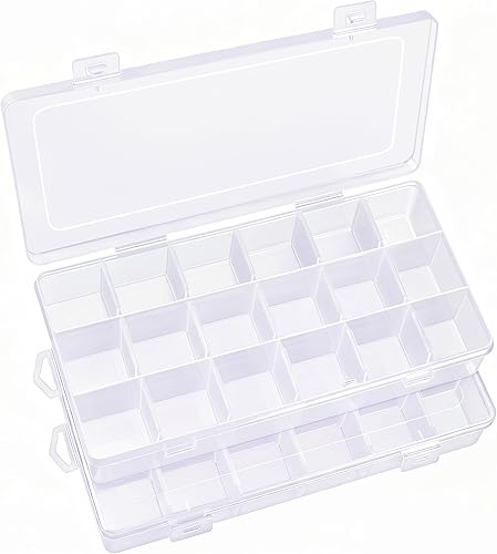 Vista 19 de IOOLEEM Caja organizadora de cuentas de plástico con 18 rejillas ajustables, caja organizadora de almacenamiento, divisores para manualidades