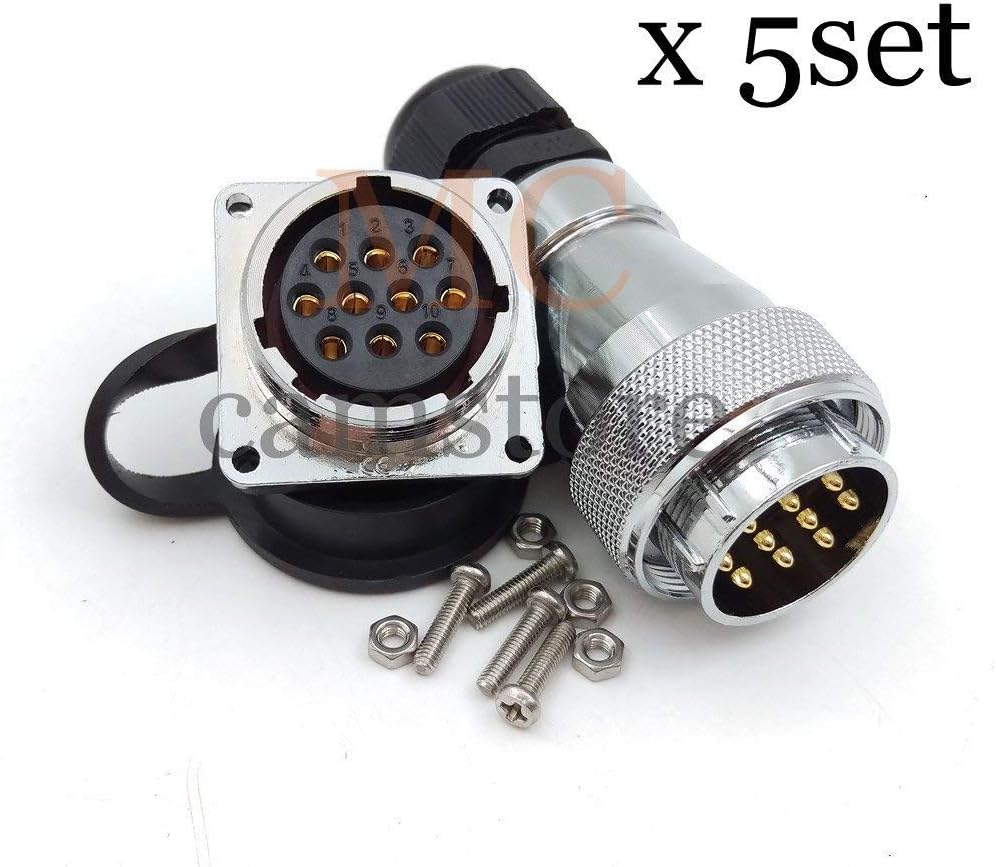 🔥 Cashback up to 70% WF28 10 pin Industrial Electrical Power Cable Connector, 10 pins Waterproof Connector IP67, Welded Male Female Aviation Bulkhead Waterproof Connector(10PIN, 5SET)