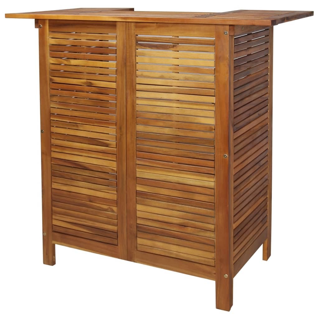IKAYAA Juego de Bar de Madera para Exteriores, Mesas Altas y 2 Taburetes, Muebles de Bar Jardín Exterior, Juego de Mesa Alta de Bar y Taburetes Maciza de Acacia