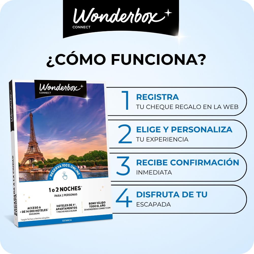 WONDERBOX – Cofre Regalo Estancia gastronómica - 1 Noche en pensión Completa para 2 Personas - Escapada para Parejas - Regalar experiencias - Hoteles en España con Comida y Cena Incluidas