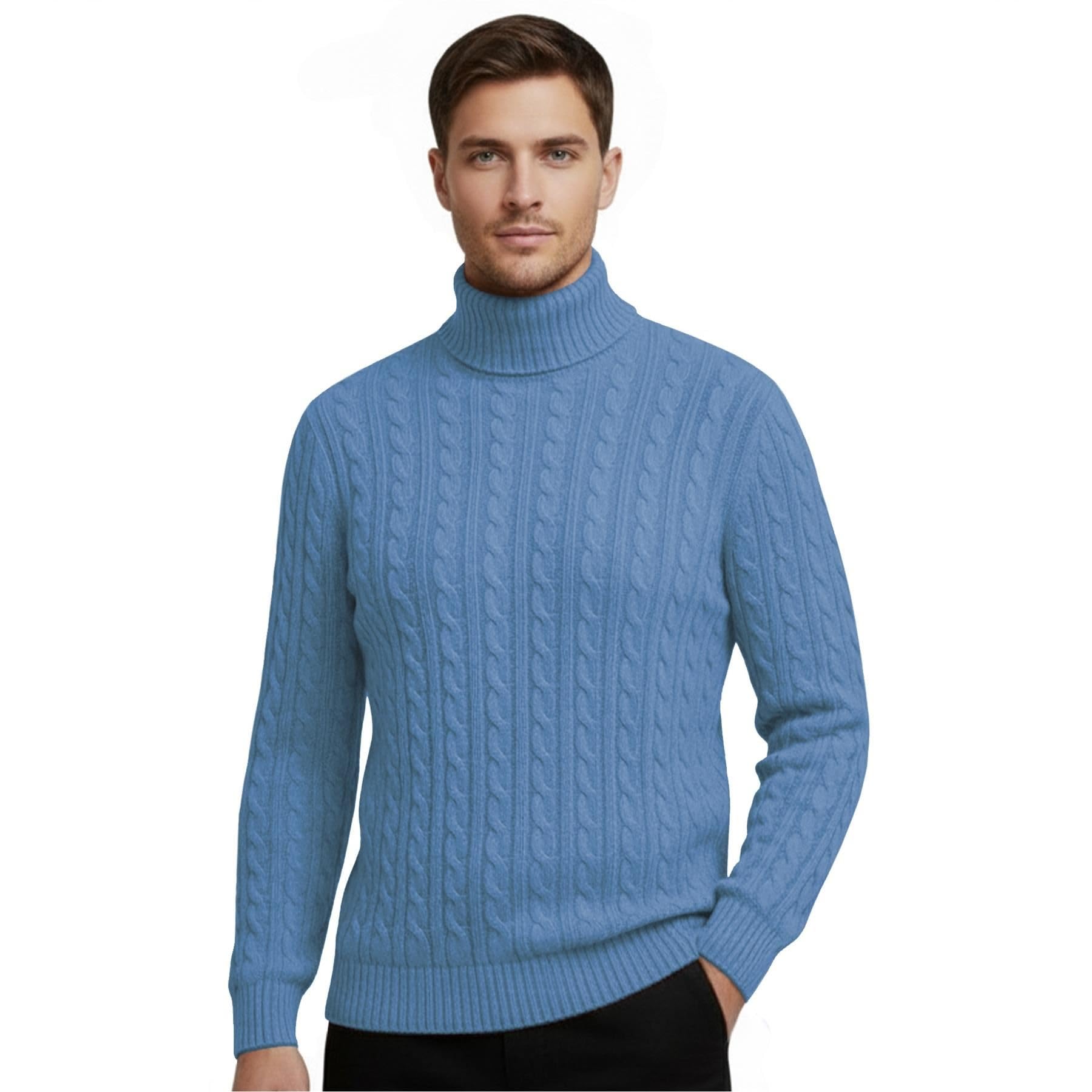 Hamishkane Mens High Polo Roll Neck Jumper, Cable Knitted Long Sleeve Turtle Neck Sweaters, Casual Pullover Winter Jumpers for Men UK Denim