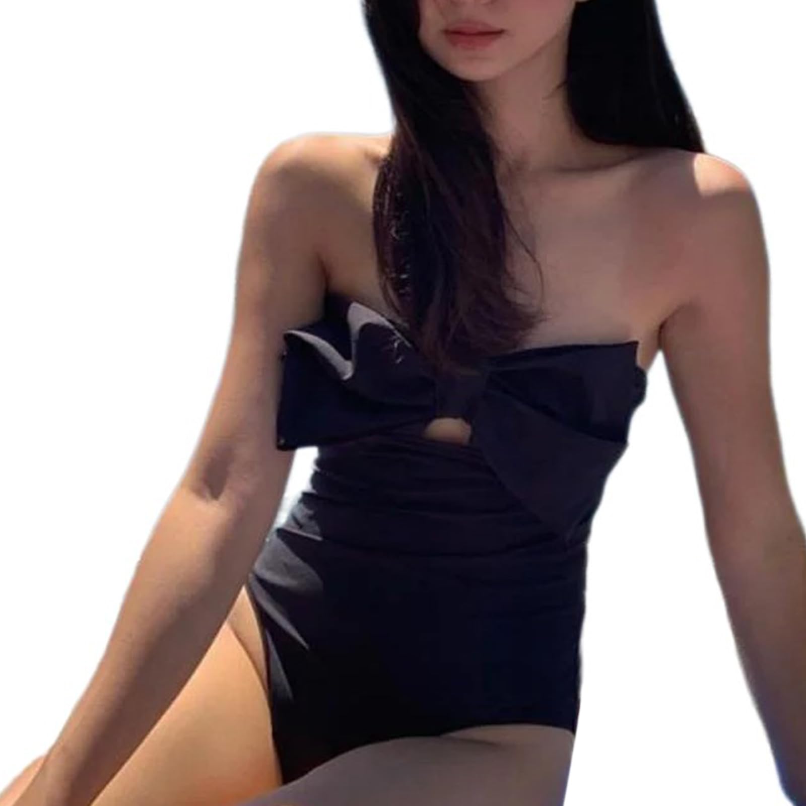 Maillot de bain bandeau sans bretelles pour femme avec nœud et effet gainant