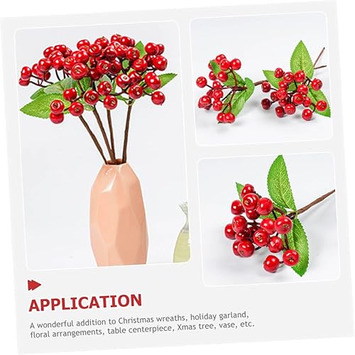Miniatura 2 de Abaodam 20 Pcs Red Berries Holly Berry Stems Red Berry Twig Winter Holiday Berry Stems Faux Pine Picks Christmas Berry Stems Christmas Berry Picks