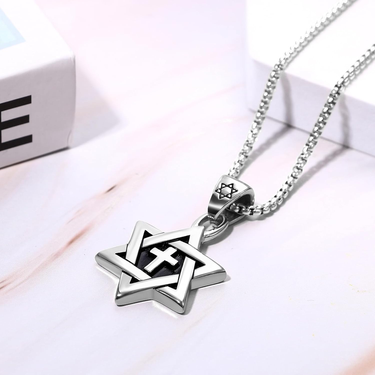 OIDEA Star of David Necklace for Men Women: Stainless Steel Hexagon Cross Pendant Necklaces Religious Jewish Jewelry Gift - Image 6