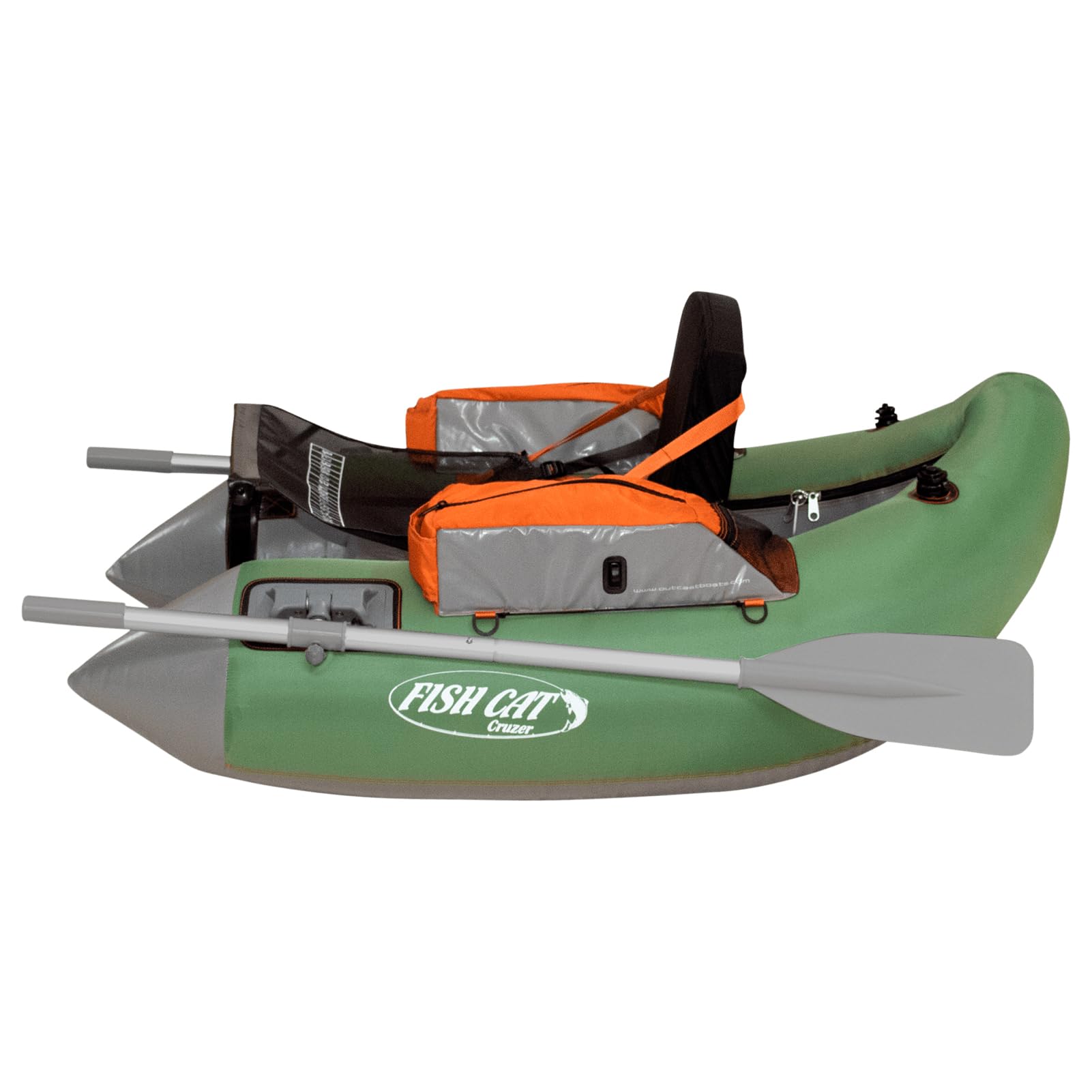OUTCAST SPORTING GEAR Fish Cat Cruzer 2-Chamber Durable Rowable Vinyl/PVC Boston Valve 250 Lbs Outdoor Water Sports Fishing Float Tube with 2-Piece Oars, Sage