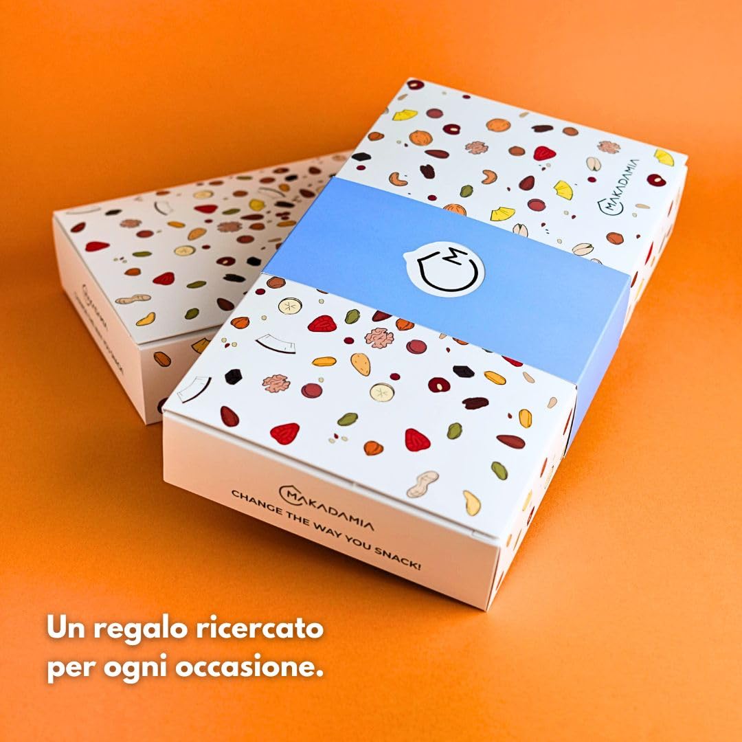 Makadamia - Aperitivo BOX 750 g - Pistacchi Tostati, Arachidi Tostate, Anacardi Tostati, Noci Pecan Tostate e Mandorle alla Paprika.