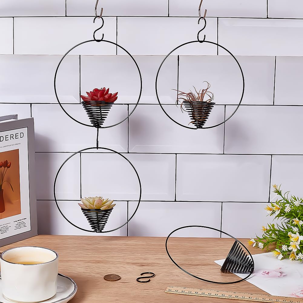 4 Supports Pour Plantes Aériennes En Alliage Noir – Diamètre 150 Mm Avec Crochets