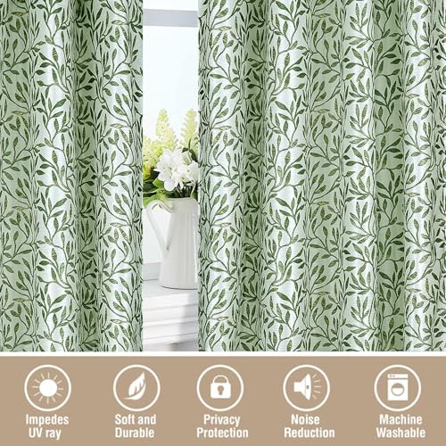 Image of Cortina Polyester 75% Blackout Curtains Set of 2 Floral Print | Grommet Eyelet Window Curtains for Living Room, Bedroom & Kids Room | Light Filtering Drapes for Privacy (Green, 5 FT)