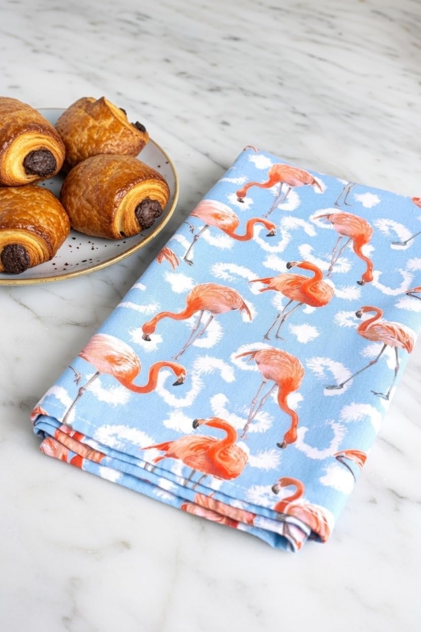 Pack of Four - Vibrant and Colorful Flamingo Kitchen Towels/Flamingo Tea Towels for Daily Use & Home Decoration Blue Design