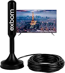 Antena TV Digital Amplificada HDTV/UHF/VHF Interna Externa FULL HD HDTV 4K Base Magnética Imã 4Dbi 5 metros