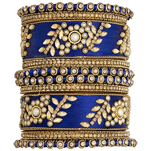 Image of Peora Silk Thread Kundan & Stone Studded Chuda Bangles Set Gift for Women