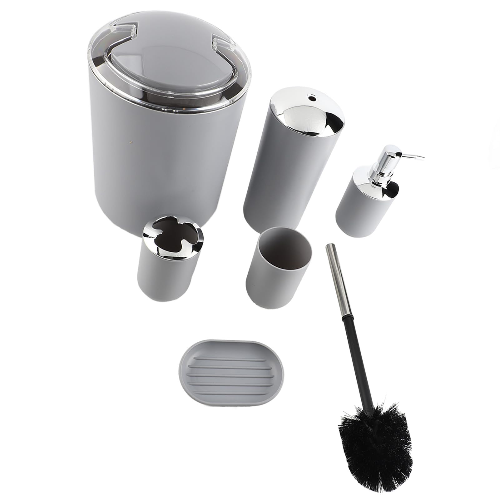 Juego de accesorios de baño de 6 piezas gris con dispensador y jabonera YWBL-WH