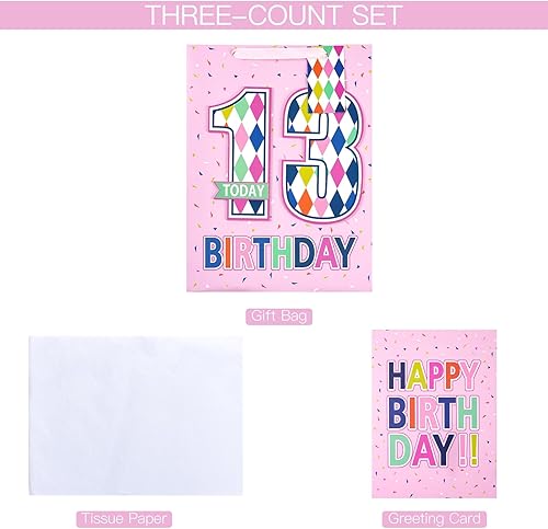 Miniatura 6 de Loveinside Bolsa de regalo de cumpleaños rosa con papel de seda, etiqueta de regalo y tarjeta de felicitación para cumpleaños, fiestas, baby shower