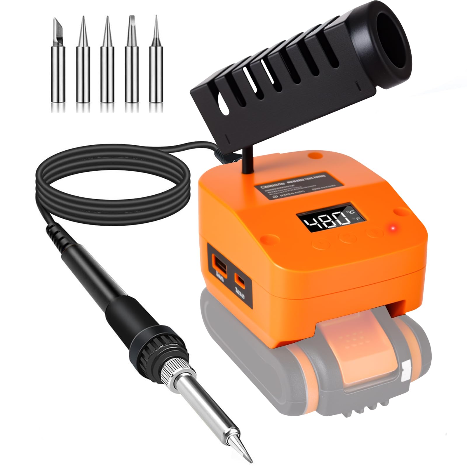 Wireless Soldering Iron for Worx 20 V Battery, Fast Heating, Electric Digital LCD Soldering Station with USB and Type-C Charging Ports, Portable Adjustable Soldering Iron Set for DIY Enthusiasts