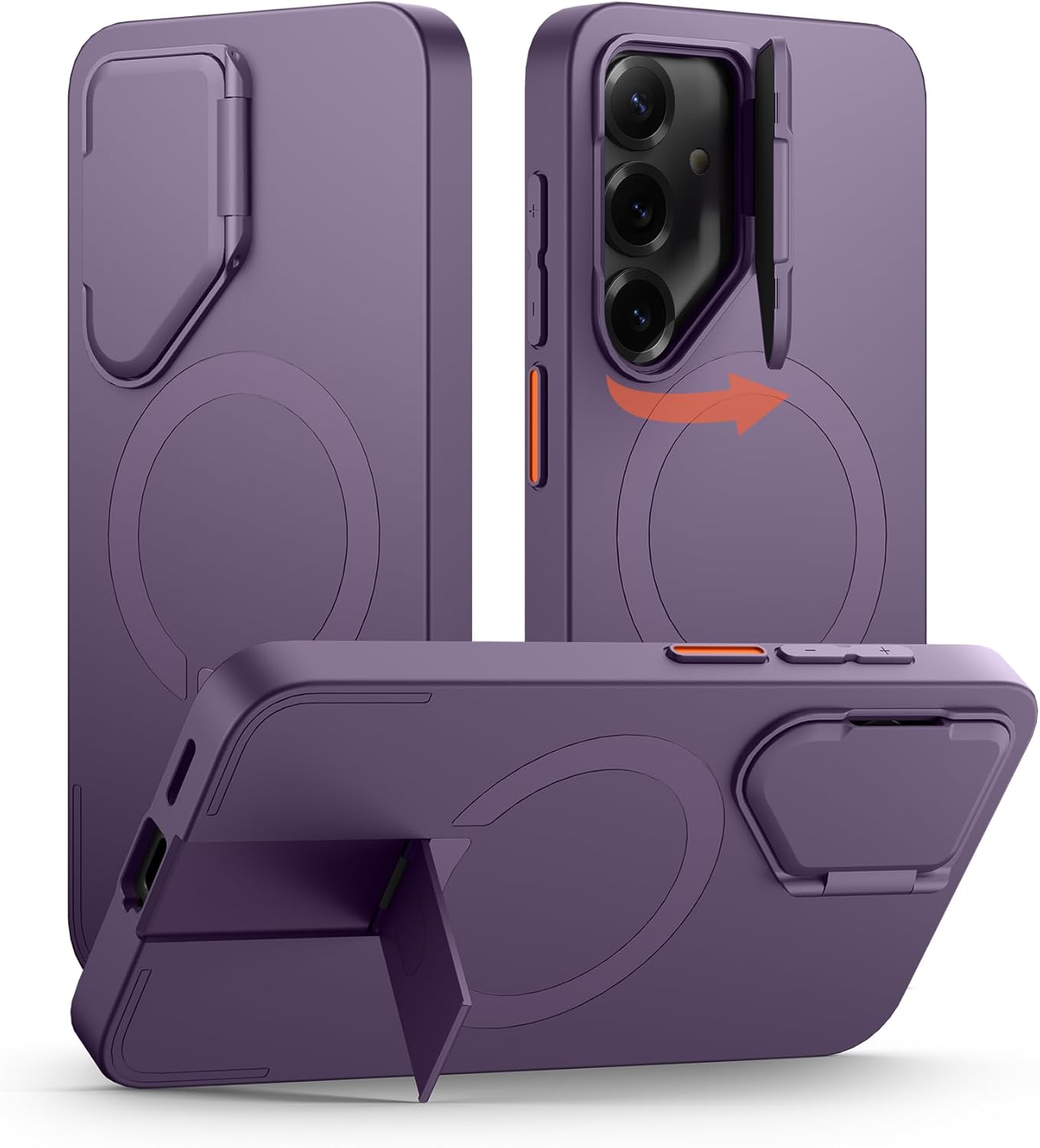 SURITCH for Samsung Galaxy S25+ Plus Phone Case, Magnetic Shockproof Protective Cover with Camera Cover & Adjustable Metal Kickstand for Galaxy S25+ Plus(2025)-Dark Purple for S25 Plus -6.7" Dark Purple