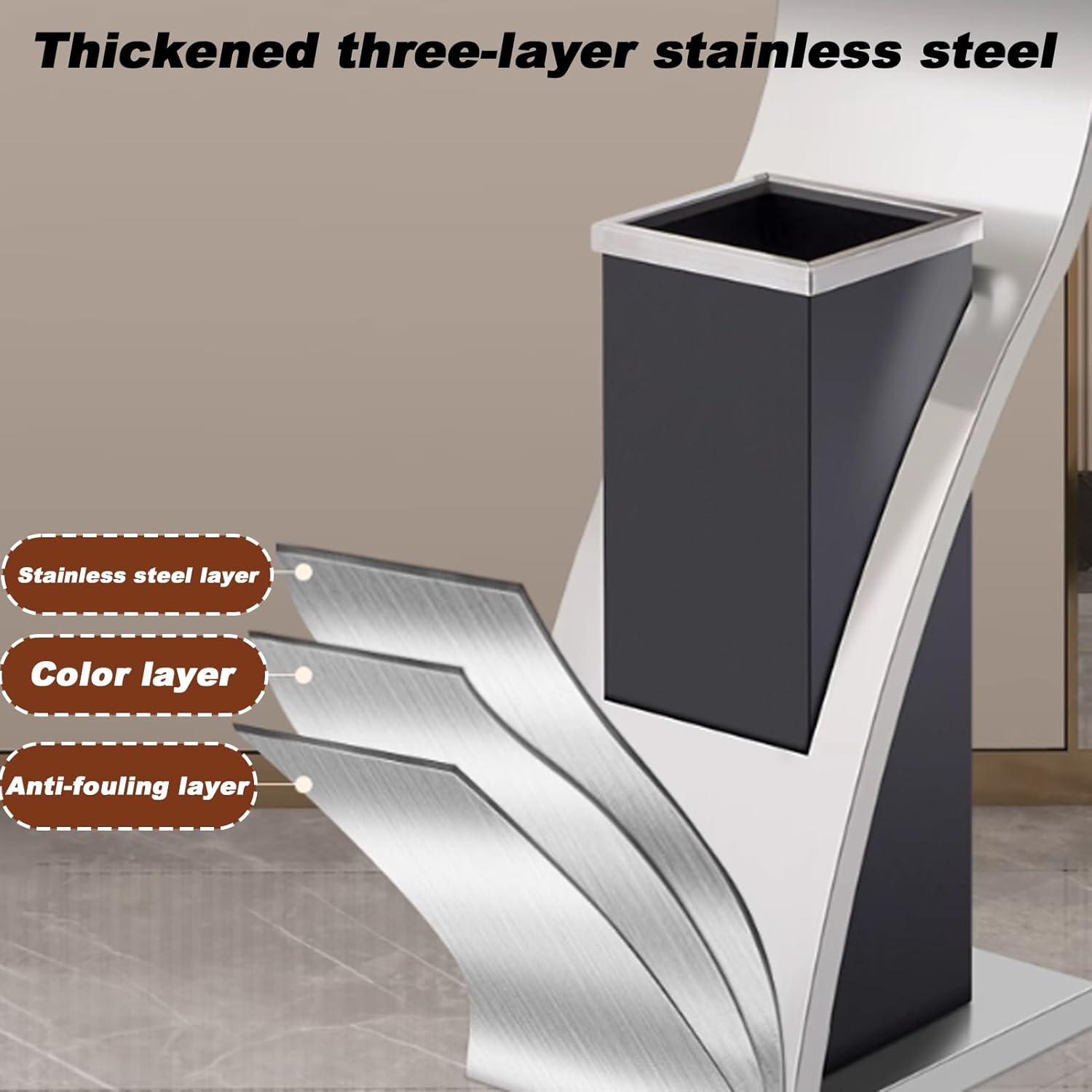 Standing Ashtray Smoke Extinguisher Trash Can, Stainless Steel Cigarette Butt Receptacle, Detachable Outside Ash Tray for Cigarette Butt Receptacle Disposal(Gold)