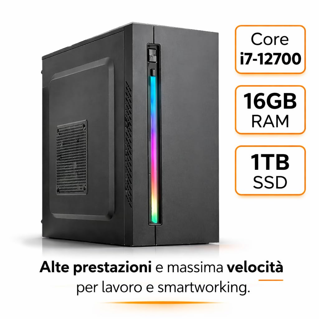 Golook PC Fisso Ufficio i7-12700 1TB SSD 16GB RAM - Alte Prestazioni, Ultra-Veloce, Pronto all'uso con W11 Pro - Computer Lavoro e SmartWorking