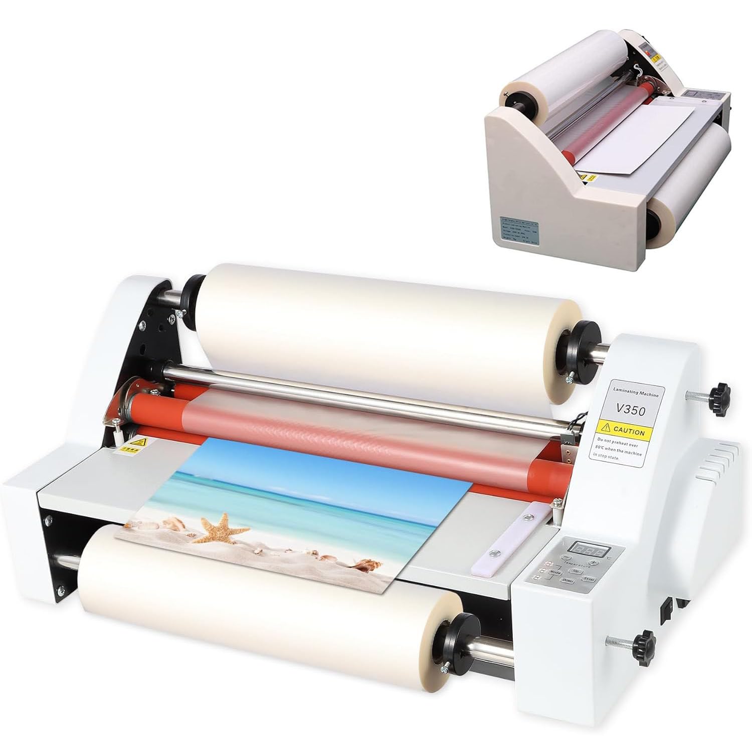 LjlXanthiper Single Double-Sided Thermal Laminator,V350 Hot Cold Roll Laminator with Temperature Control,Digital Display,Safety Protection,For Paper Card Wood Veneer Pvc Foil