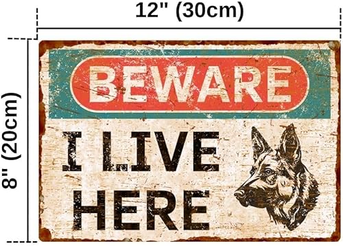 Miniatura 2 de Letrero de aluminio con texto en inglés "Beware of Dog" de estilo vintage, letrero de pastor alemán de metal, 8 x 12 pulgadas
