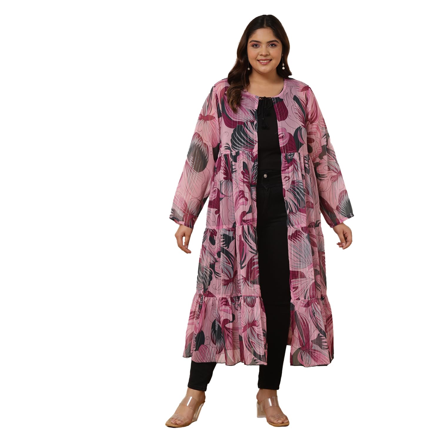 deebaco Women's Plus Size Georgette Tie-up Shrug for Women Sleeve Calf Length Relaxed Fit Western Shrug One Piece Casual College Office Wear Fashionable Party for Ladies-picture-20