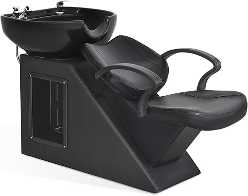 BarberPub Juego de sillas y tazones de cerámica para champú y tazón, silla de estación de champú para salón de belleza, spa, salón en casa, barbería